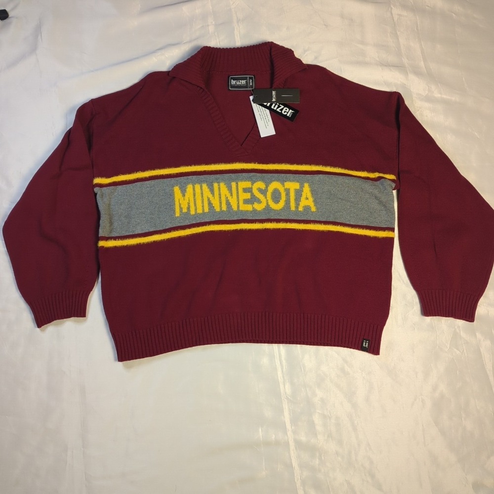 Bruzer Unixex Sz M Sweater Minnesota Golden‎ Gophers V Neck Collared Pullover